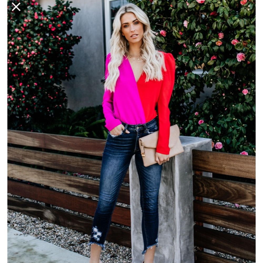Pink and red dual color bodysuit